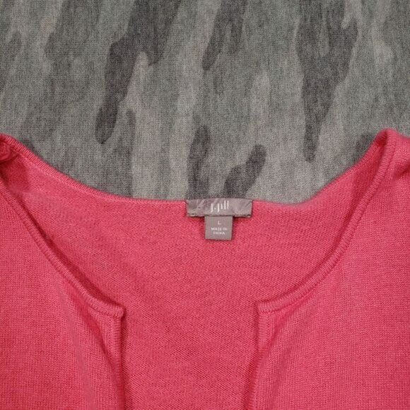 J. Jill Cardigan Sweater Womens Large Pink Red Striped Open‎ Front - Picture 3 of 11